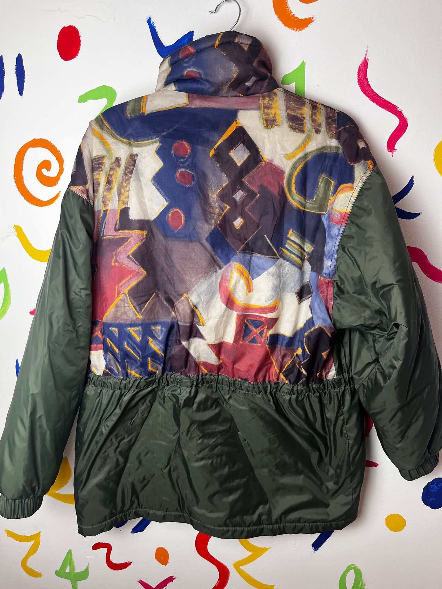 Khaki jacket w/abstract print