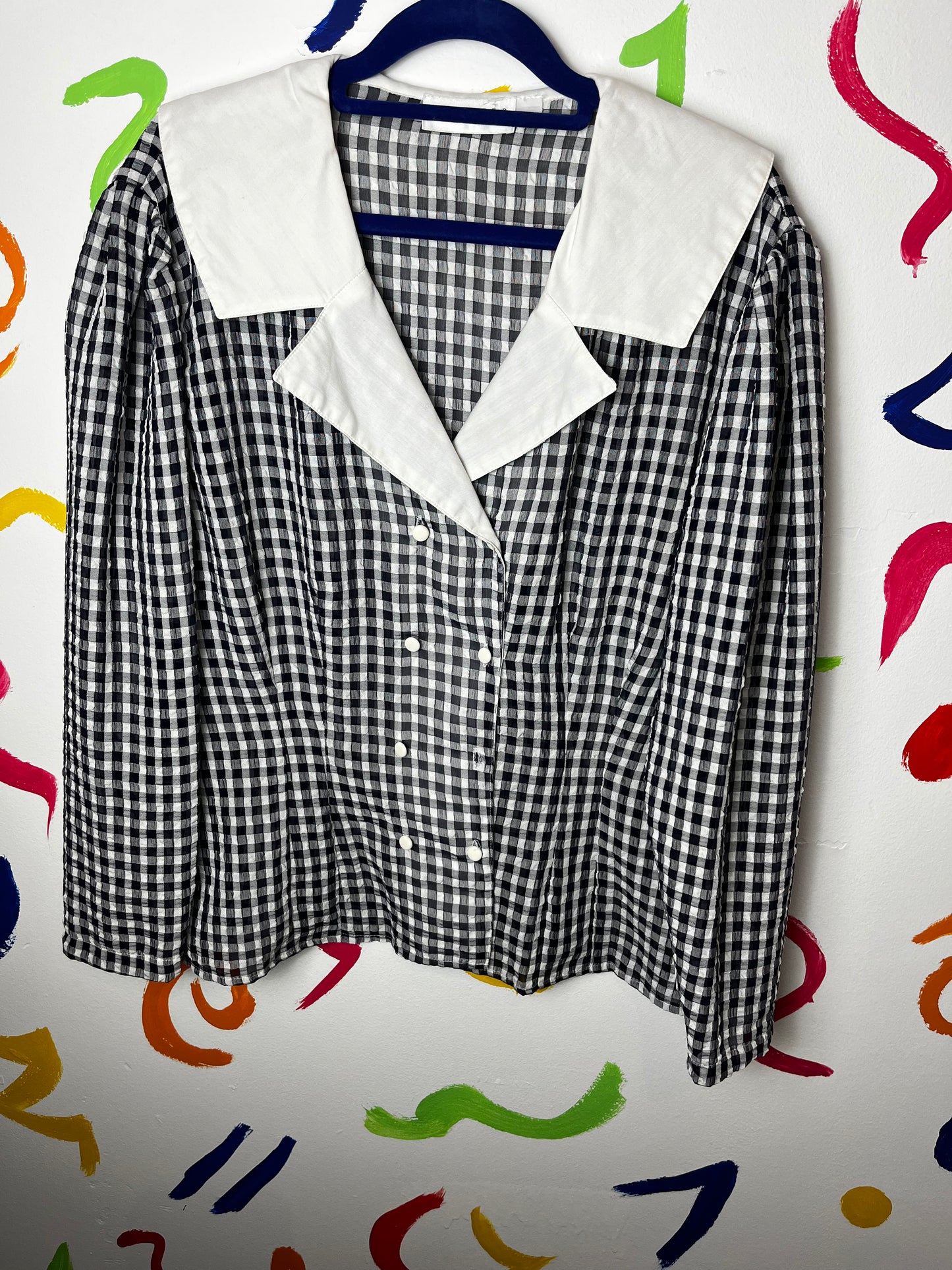 Check white collared blouse