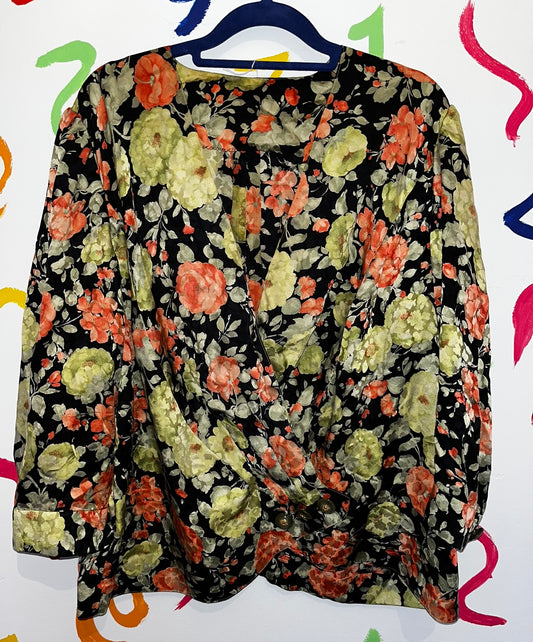 Orange and green floral blouse