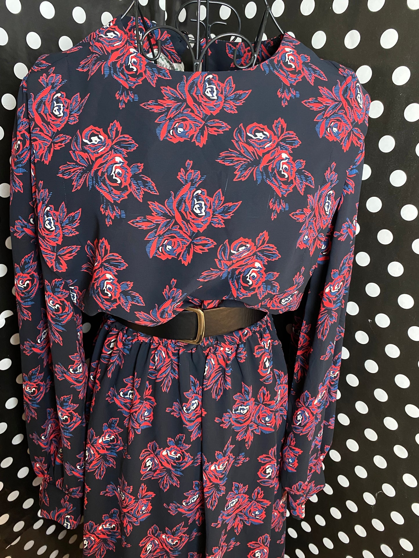 Red blue and white floral dress