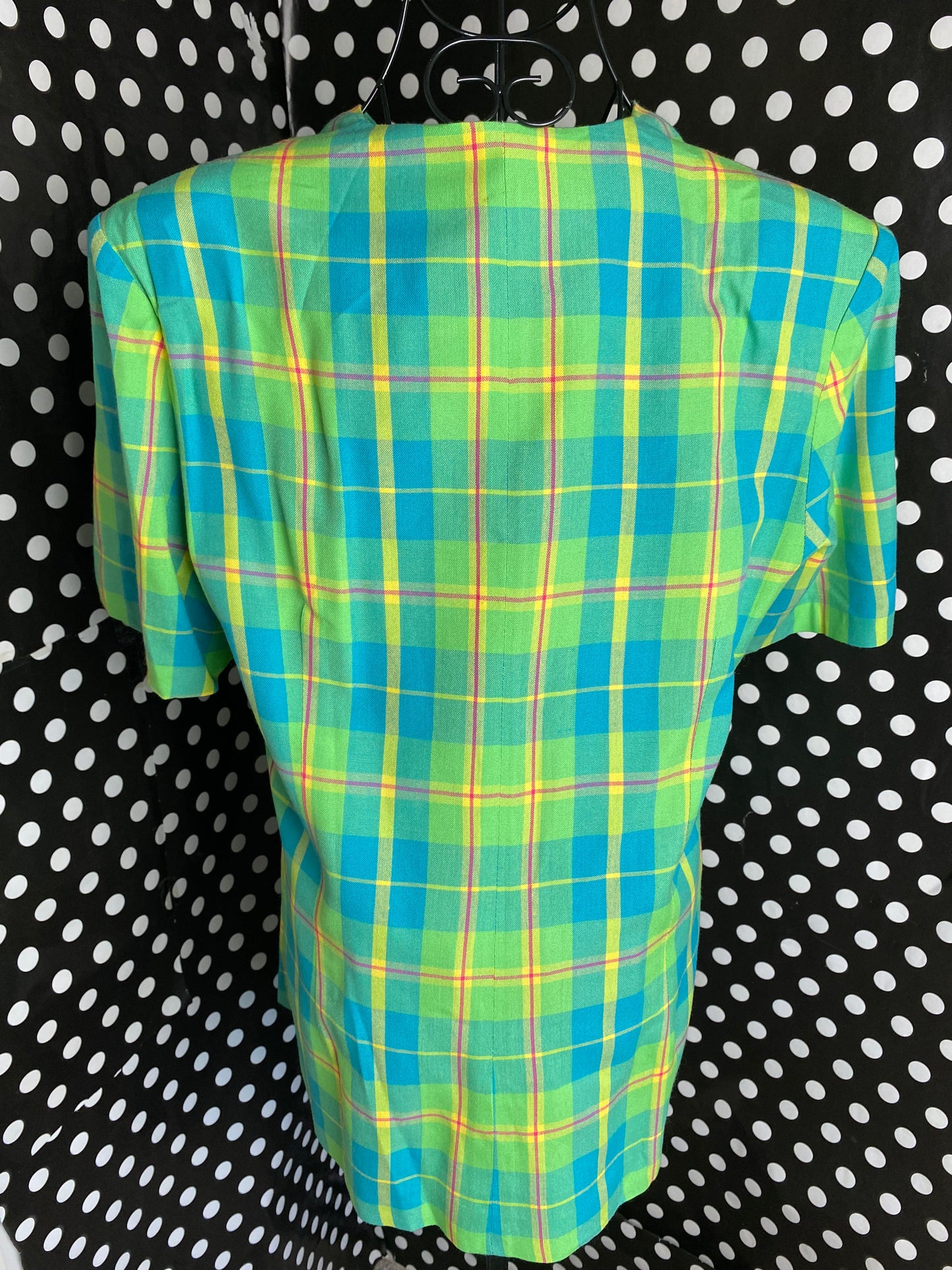 Green and blue tartan blouse