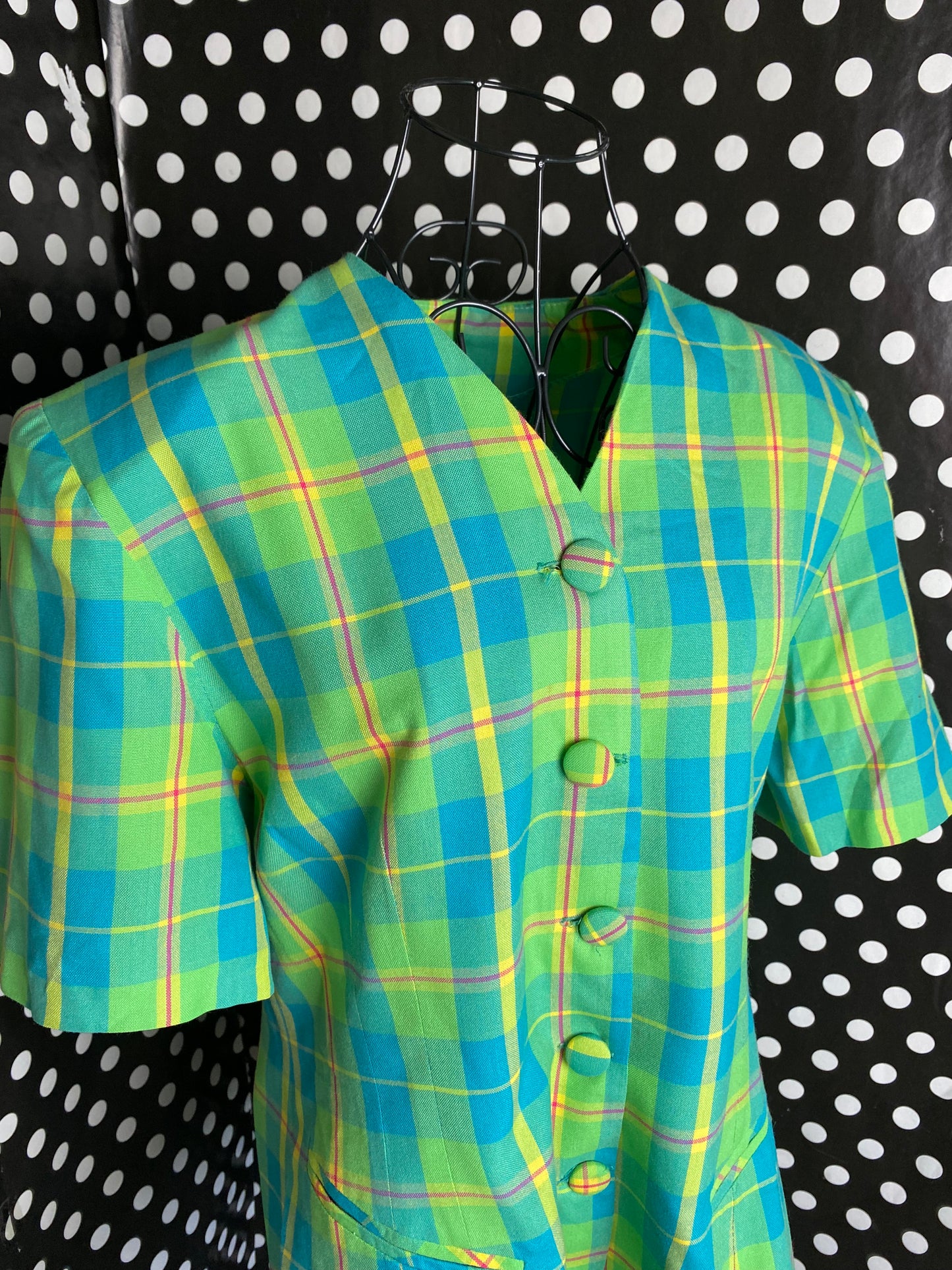 Green and blue tartan blouse